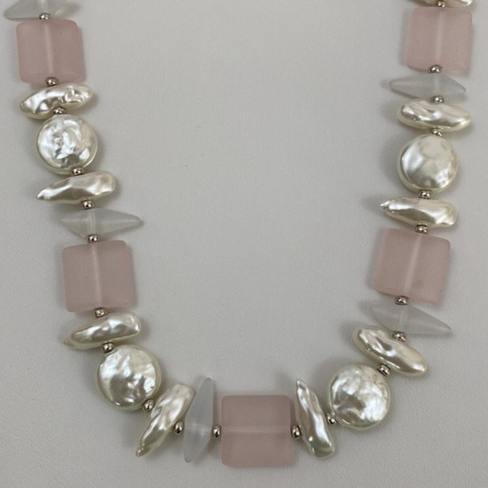 4/$20 A New Day Pink Square Bead, White Bead & White Pearlized Bead Necklace - Picture 2 of 7